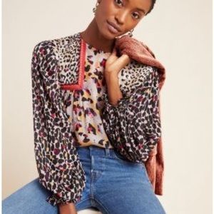Anthropologie Joelle leopard peasant blouse